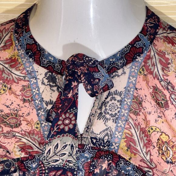 Knox Rose Women's Patchwork Peasant Key hole Blouse M 0638 - Picture 2 of 6